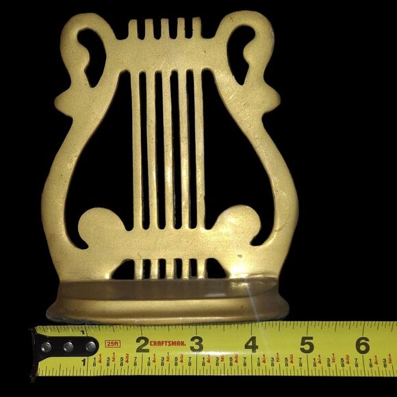Brass‎ Musical Lyre Harp Bookend Musician Mid Century MCM Vintage Patina ONE - Picture 6 of 14